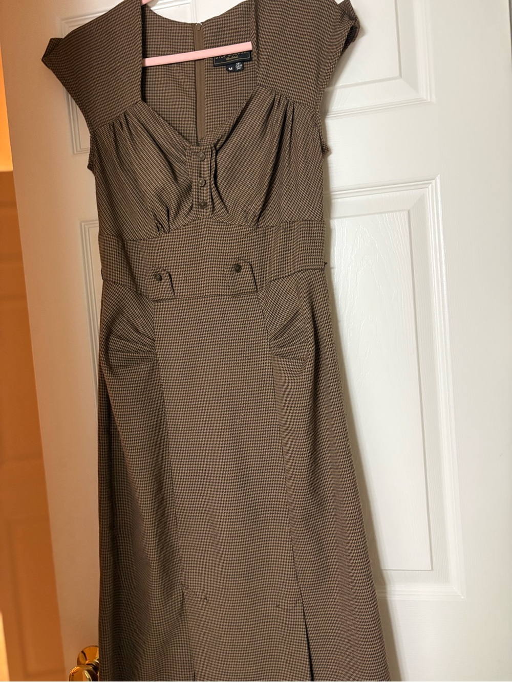 Stop Staring Brown Houndstooth Midi Fit-and-Flare Dress